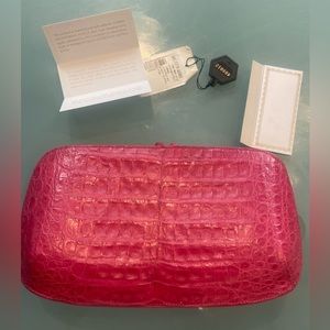 Authenticated Nancy Gonzalez Hot Pink Crocodile Clutch